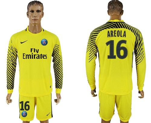 Paris Saint-Germain #16 Areola Yellow Goalkeeper Long Sleeves Soccer Club Jersey - Click Image to Close
